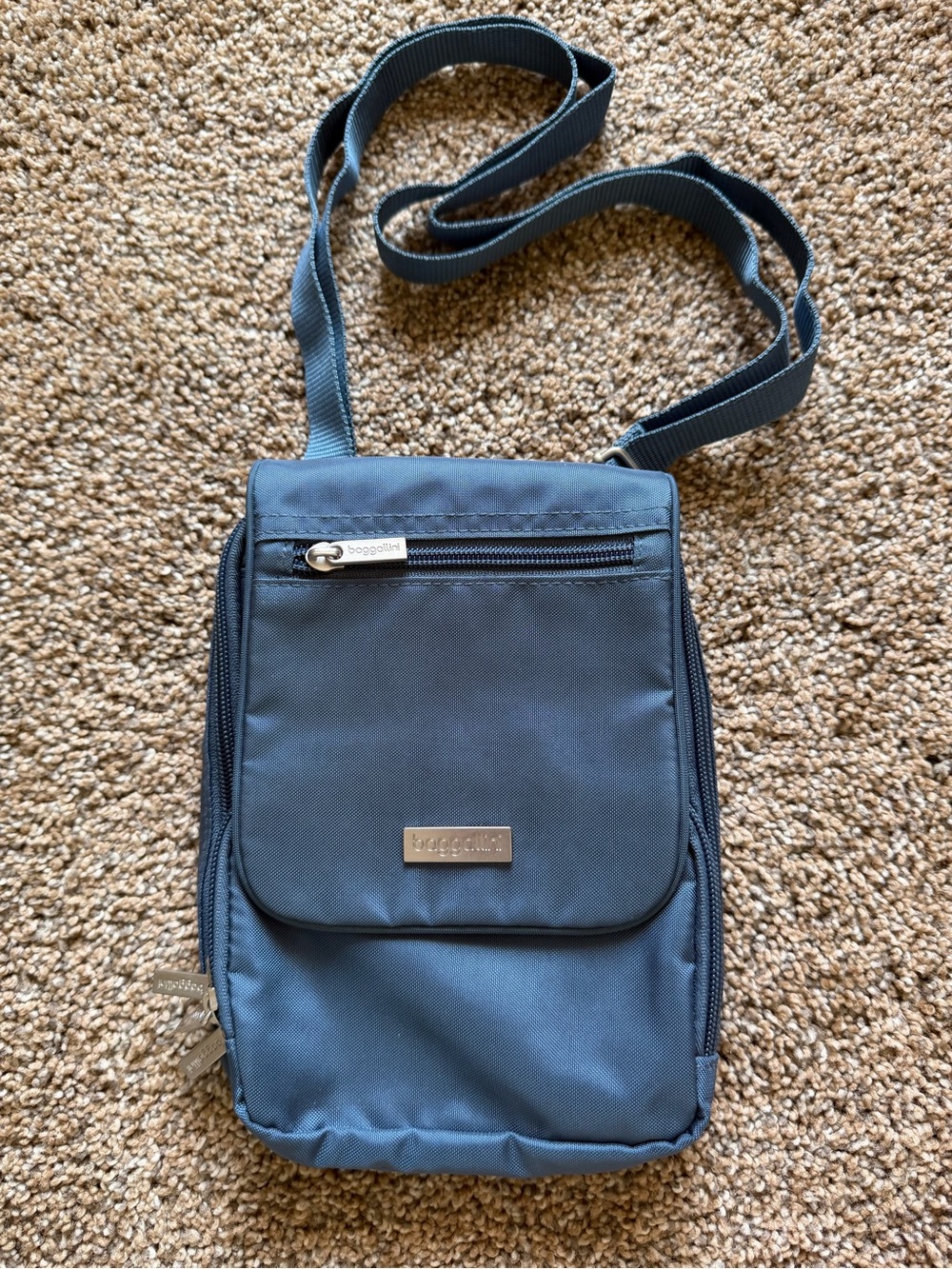 BAGGALLINI Slate Blue Long Nylon Zippered Crossbody Shoulder Bag